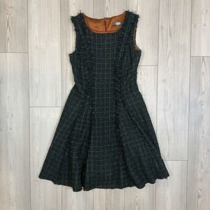 Eva Franco Anthropologie Tweed Green Fringe Textured Detail Dress